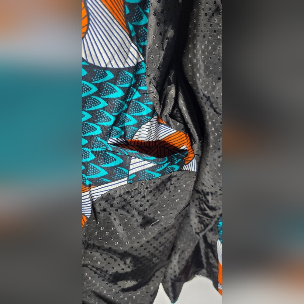 Afrocentric Womens Single Button Closure Blazer Orange and Teal Size L - Picture 6 of 8